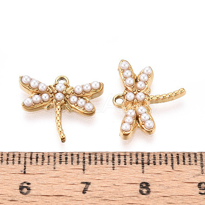 304 Stainless Steel and ABS Imitation Pearl Dragonfly Charms STAS-T072-66G-1