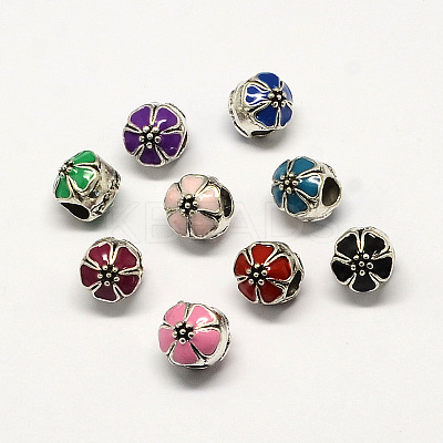Alloy Enamel Flower Large Hole Style European Beads MPDL-R036-51-1