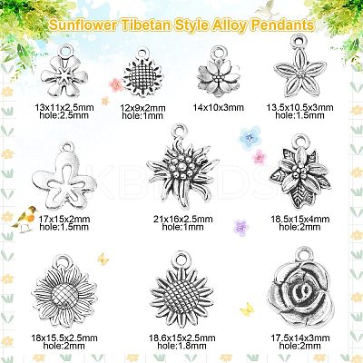 Sunflower Tibetan Style Alloy Pendants TIBEP-CJ0001-09-RS-1