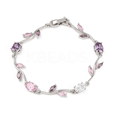 Brass Micro Pave Cubic Zirconia Link Bracelets for Women BJEW-H209-03P-1