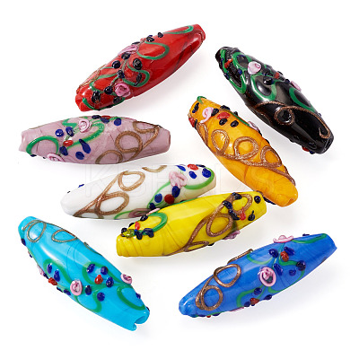 8Pcs 8 Colors Handmade Gold Sand Lampwork Beads Strands LAMP-TA0002-26-1
