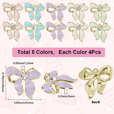 20Pcs 5 Colors Alloy Rhinestone Pendants FIND-SC0015-45-1