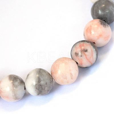 Natural Pink Zebra Jasper Round Bead Strands G-E334-10mm-11-1