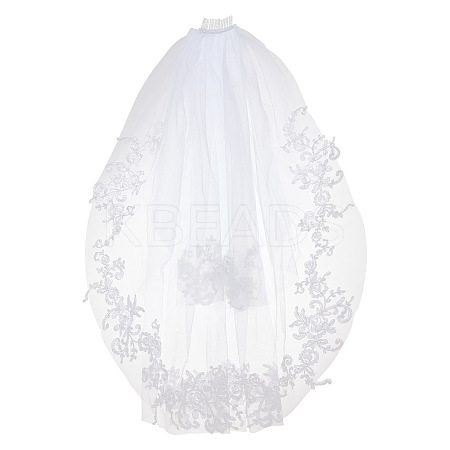 Nylon Mesh Bridal Veils with Hair Comb AJEW-WH0258-993-1