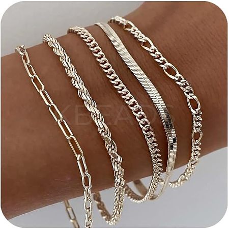 5Pcs Bohemian Style Alloy Chain Bracelets Kit for Women WG2620E-03-1