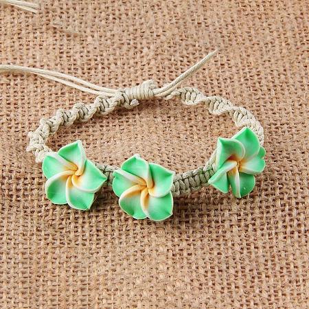 Plumeria Flower Polymer Clay Beads Braided Bead Bracelets for Women FS-WG73C89-05-1