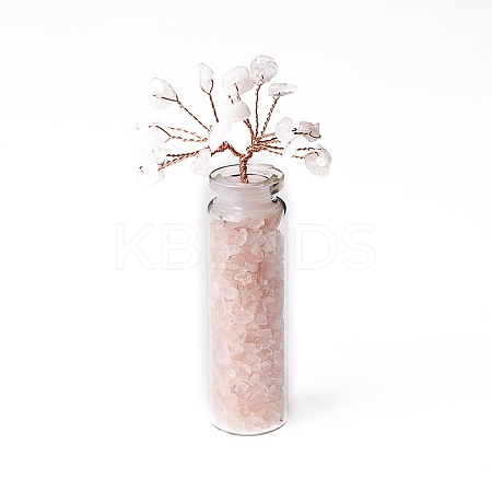 Natural Rose Quartz Chips Tree of Life Decorations DJEW-PW0012-042C-1