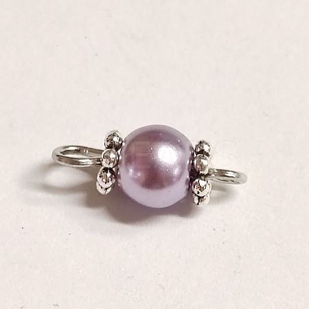 Baking Paint Pearlized Glass Pearl Round Connector Charms PALLOY-TAC0068-05-1
