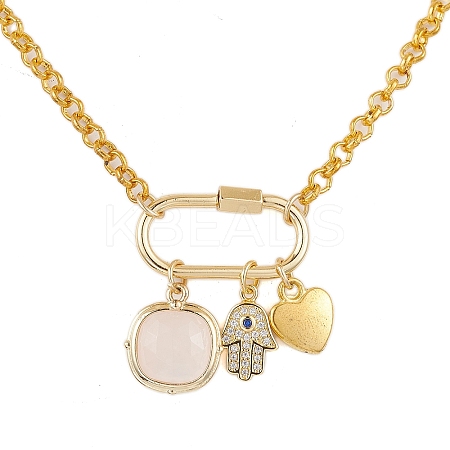 Iron & Natural Rose Quartz Pendants Necklaces NJEW-JN04905-1