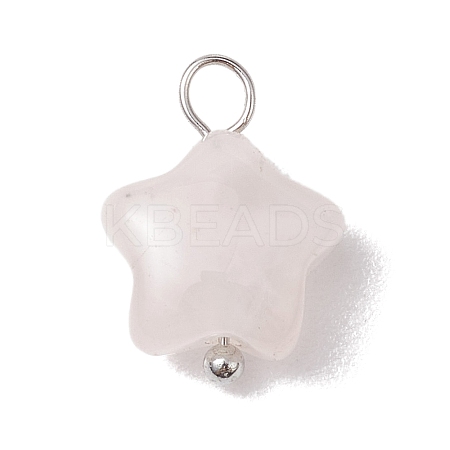 Natural Rose Quartz Star Charms with Brass Loops PALLOY-JF02733-02-1