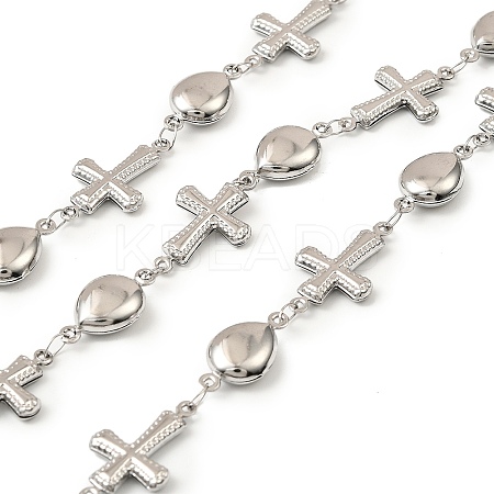 304 Stainless Steel Cross with Teardrop Link Chains CHS-G042-09P-1