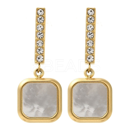 Ion Plating(IP) 304 Stainless Steel Inlay Rhinestone & Natural Shell Beads Stud Earrings for Women EJEW-M024-01A-G-1