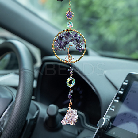 Natural Amethyst Chips Tree of Life Pendant Decorations PW-WG32629-01-1