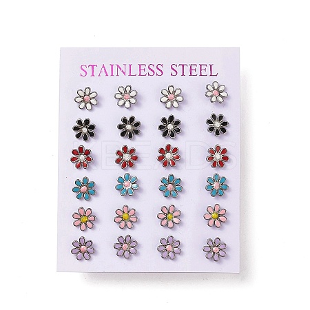 Mixed Color Bling Enamel Daisy Flower Stud Earrings EJEW-B009-18P-1
