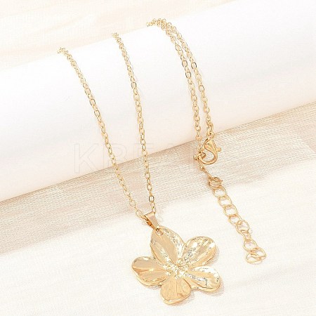 Alloy Flower Pendant with Iron Chain Necklaces for Women NJEW-A066-01G-1
