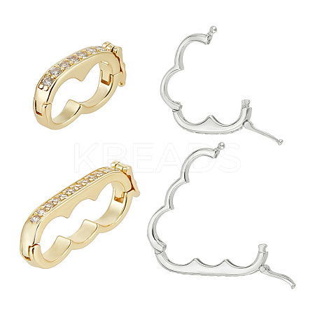 Olycraft 4Pcs 4 Styles Rack Plating Brass Micro Pave Clear Cubic Zirconia Twister Clasps KK-OC0001-48-1