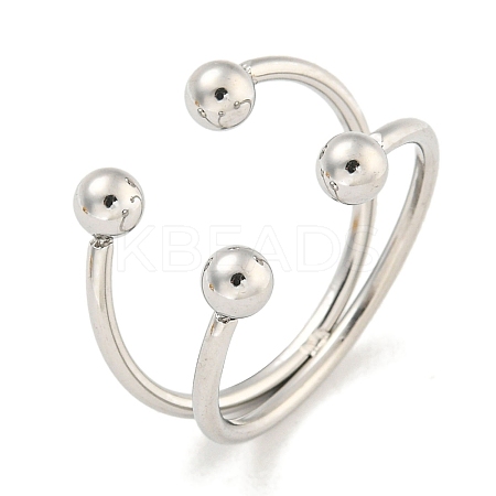 Non-Tarnish Round Ball 304 Stainless Steel Open Cuff Finger Rings for Women RJEW-P114-11P-1