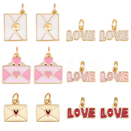12Pcs 6 Styles Valentine's Day Brass Enamel Charms KK-BBC0023-89-1