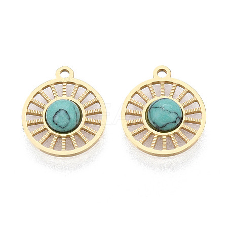 Synthetic Turquoise Flat Round Charms STAS-N123-03G-02-1