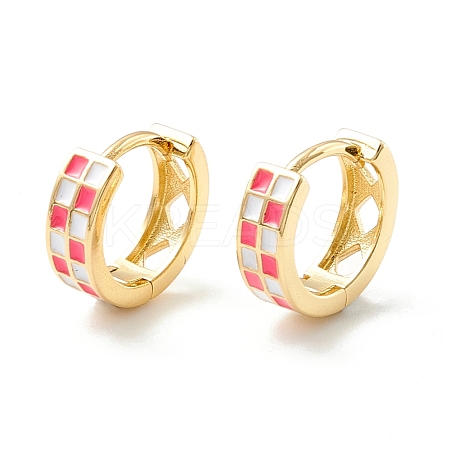 Tartan Pattern Enamel Chunky Hinged Huggie Hoop Earrings for Women EJEW-P196-22G-02-1