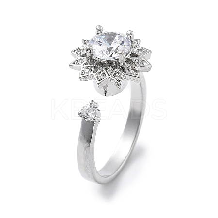 Sunflower Rotatable Open Cuff Rings for Women RJEW-S402-13P-1