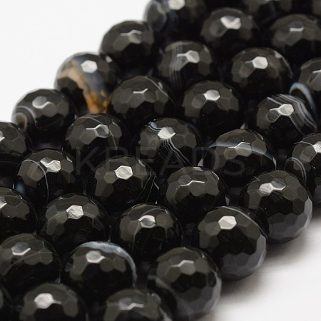 Faceted Natural Black Agate Beads Strands G-F447-6mm-H05-1