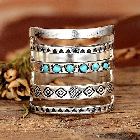 Alloy with Synthetic Turquoise Finger Rings FS-WG0500F-05-1