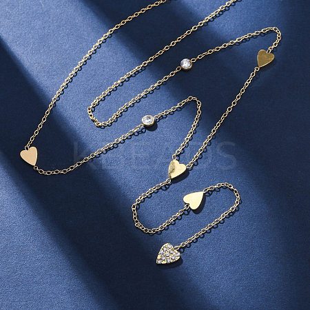 304 Stainless Steel Crystal Rhinestone Heart Lariat Necklaces NJEW-R026-10G-1