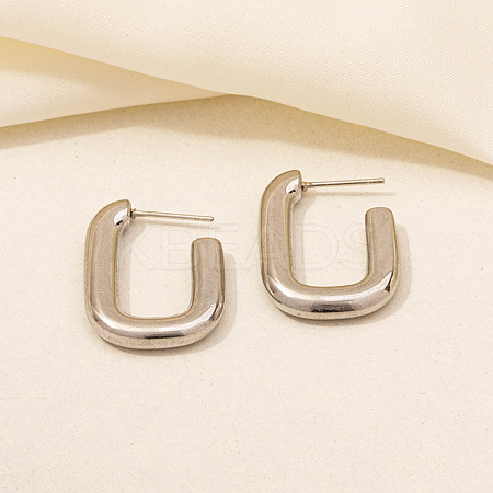 Irregular C Shape Stainless Steel Stud Earrings for Women NX3649-3-1