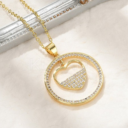 Brass Micro Pave Clear Cubic Zirconia Ring Pendant Necklaces NJEW-P322-A04-G-1