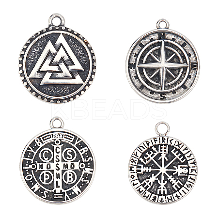 DICOSMETIC 4Pcs 4 Style 304 Stainless Steel Norse Valknut Rune Pendant STAS-DC0012-48-1