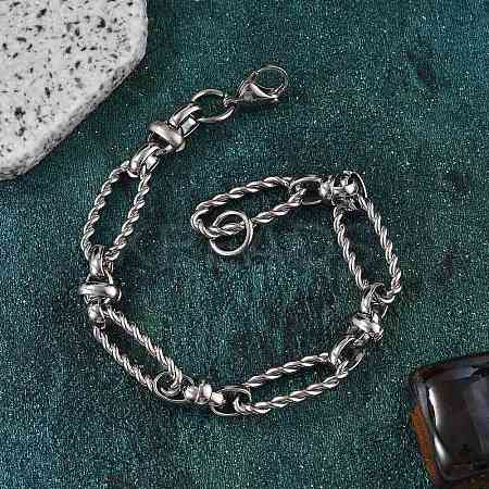 304 Stainless Steel Figaro Link Chain Bracelets for Women Men BJEW-F488-06P-1