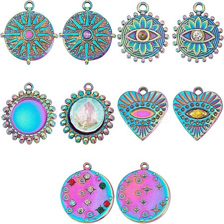 10Pcs 5 Style 304 Stainless Steel Pendant Rhinestone Cabochons STAS-UN0031-94-1