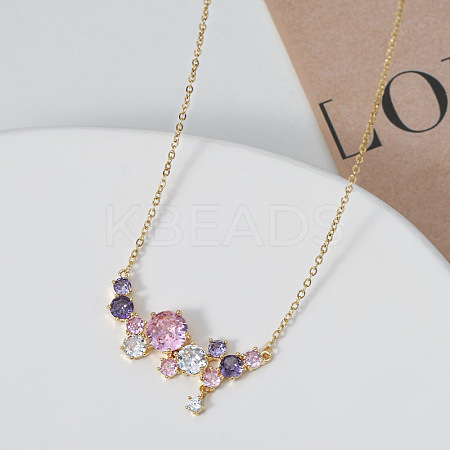 Brass Colorful Cubic Zirconia Branch Pendant Necklaces for Women LS-NJEW-H012-42G-1
