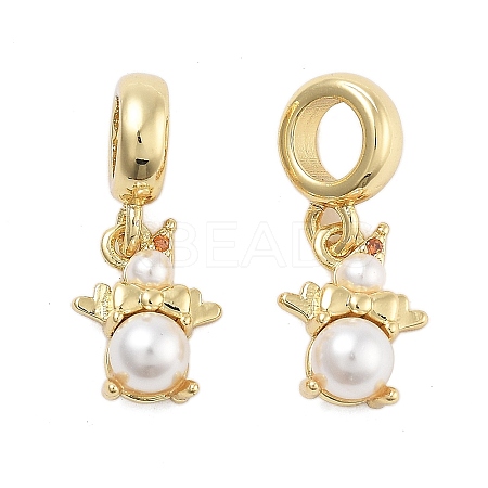 Rack Plating Brass Orange Cubic Zirconia European Dangle Charms KK-Q006-61G-1