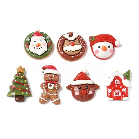 Santa Claus & Tree & Deer Christmas Theme Opaque Resin Cabochons RESI-B037-03-1