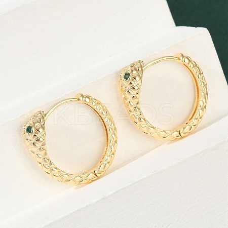 Brass Green Cubic Zirconia Hoop Earrings EJEW-Q016-12G-1