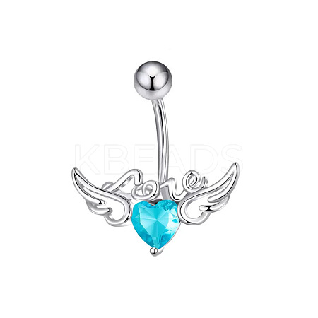 304 Stainless Steel Pave Cubic Zirconia Curved Barbell Belly Rings FS-WG6D7D2-17-1