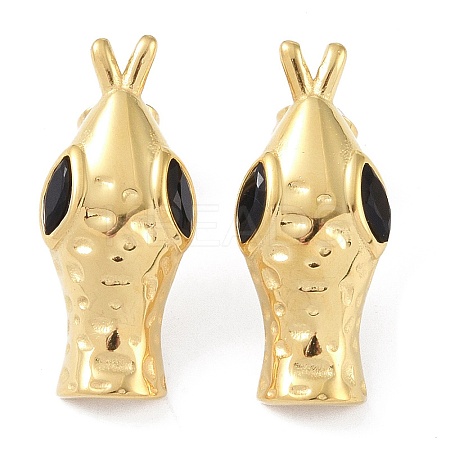 Snake Head 304 Stainless Steel Pave Cubic Zirconia Stud Earrings for Women EJEW-G390-01G-01-1