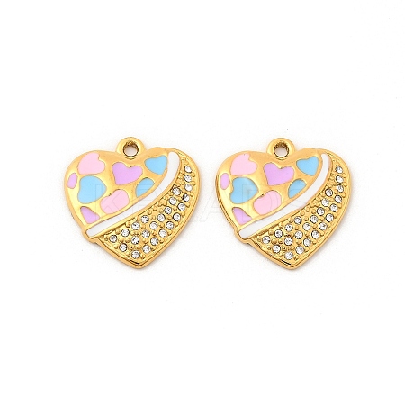 304 Stainless Steel with Crystal Rhinestone Enamel Pendants STAS-G358-11G-1