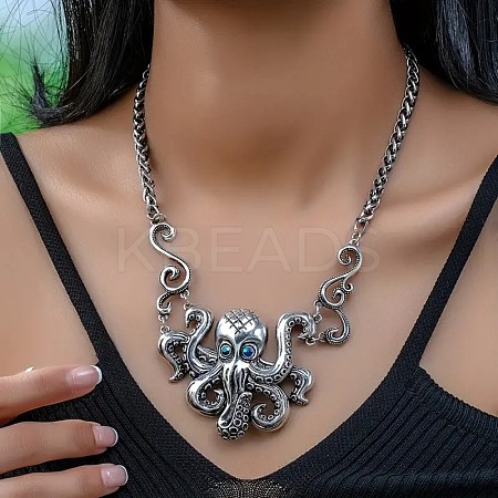Bohemian Octopus Alloy Indicolite Rhinestone Pendant Necklaces FS-WG0239D-02-1
