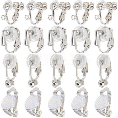 32Pcs 4 Style Brass Clip-on Earring Converters Findings KK-SP0001-28P-1