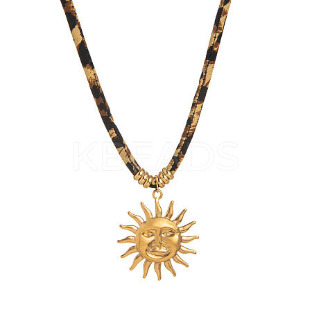 304 Stainless Steel Pendant Polyester Leopard Print Cord Necklaces for Women FS-WG8EA49-01-1