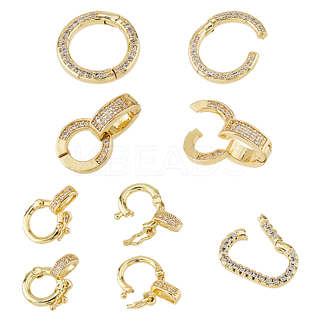 10Pcs 5 Styles Brass Micro Pave Clear Cubic Zirconia Twister Clasps ZIRC-HS0001-20-1