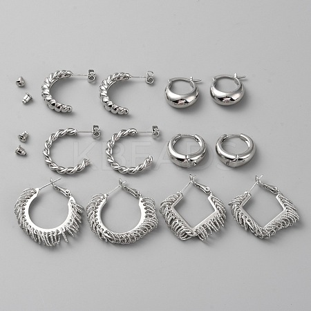 6 Pair 6 Style Brass Round Stud Earrings EJEW-WH0015-60P-1