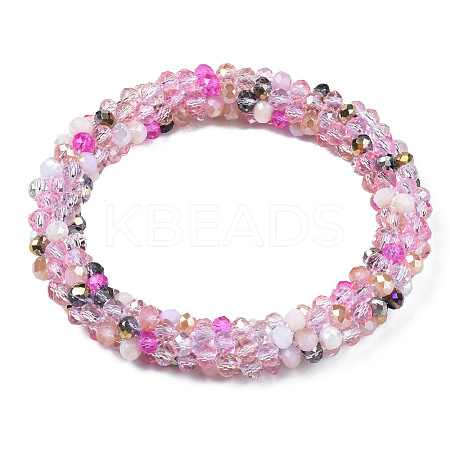 Glass Beaded Crochet Stretch Bracelet BJEW-T016-09G-1