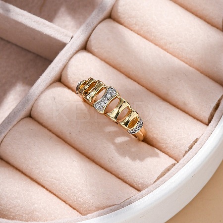 Brass Micro Pave Clear Cubic Zirconia Cuff Finger Rings for Women RJEW-C116-12G-1