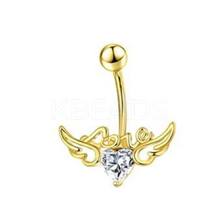 304 Stainless Steel Pave Cubic Zirconia Curved Barbell Belly Rings FS-WG6D7D2-14-1