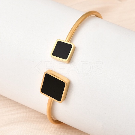 Square 304 Stainless Steel Enamel Cuff Bangles BJEW-Z166-01G-1