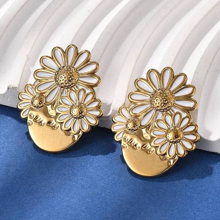 Flower 304 Stainless Steel Stud Earrings EJEW-V016-10G-02-1